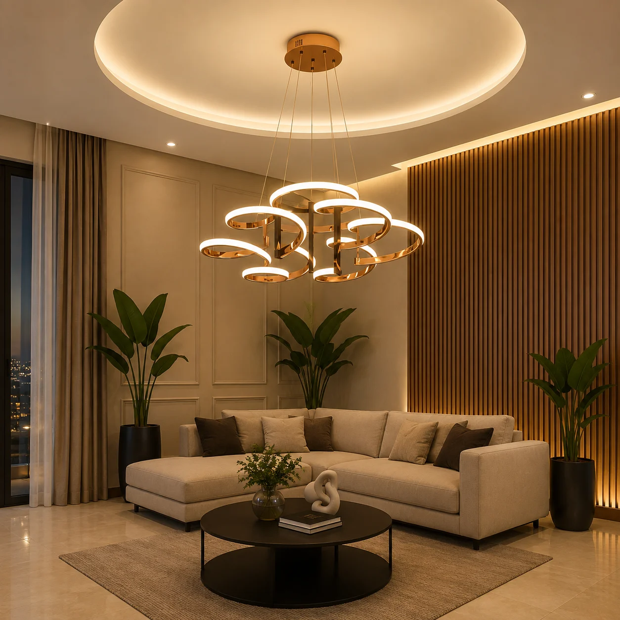 Abstract Curved Wave Ring Chandelier